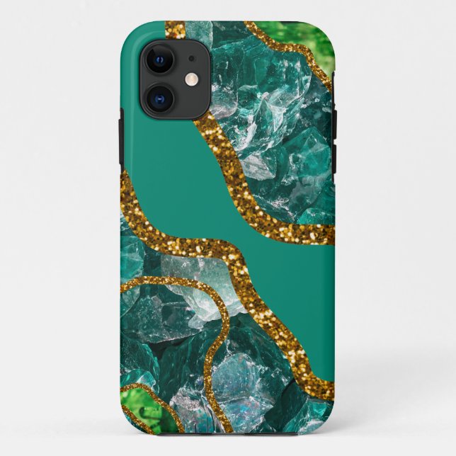 Emerald Green & Gold Agate Geode Case-Mate iPhone Case (Back)