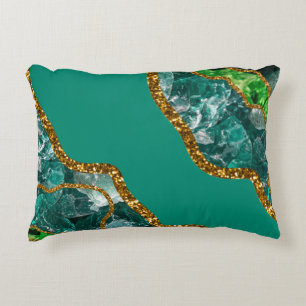 Emerald Green & Gold Agate Geode Glitter Accent Pillow