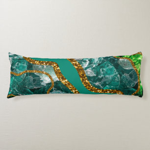 Emerald Green & Gold Agate Geode Glitter Body Pillow