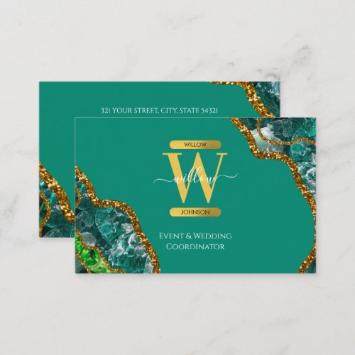 Emerald Green  Gold Agate Geode Glitter  Business Card