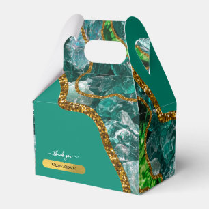 Emerald Green & Gold Agate Geode Glitter Favor Boxes