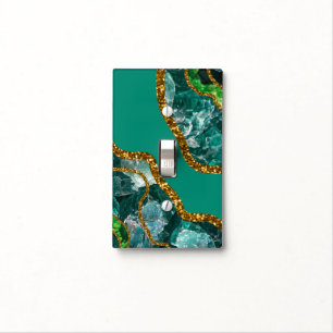 Emerald Green & Gold Agate Geode Glitter Light Switch Cover