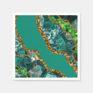 Emerald Green & Gold Agate Geode Glitter Napkins