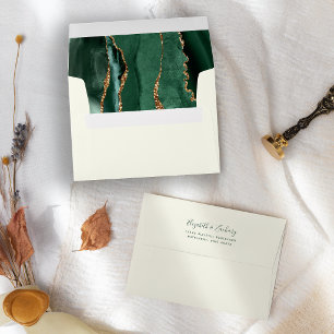 Emerald Green Gold Agate Ivory Wedding Envelope