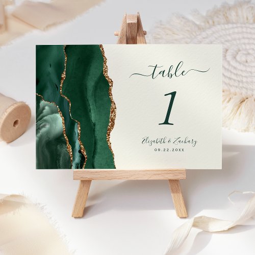Emerald Green Gold Agate Ivory Wedding Table Number