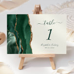 Emerald Green Gold Agate Ivory Wedding Table Number<br><div class="desc">The left-hand edge of this elegant modern wedding table number card features an emerald green watercolor agate border trimmed with faux gold glitter. The customizable text combines green handwriting,  italic and copperplate fonts on an ivory background.</div>