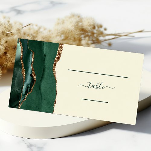 Emerald Green Gold Agate Ivory Wedding Table Place Card