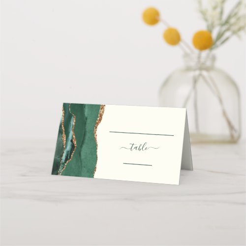 Emerald Green Gold Agate Ivory Wedding Table Place Card