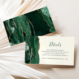 Emerald Green Gold Agate Ivory Wedding Website Enclosure Card