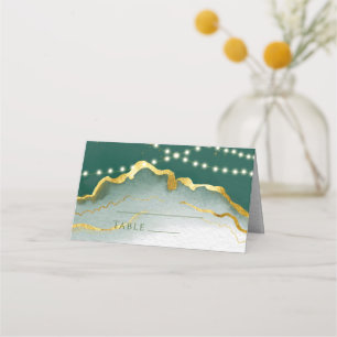 Emerald Green Gold Agate Lights Wedding Registry Place Card