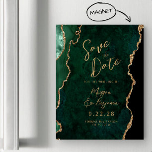 Emerald Green Gold Agate Magnetic Save the Date