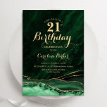 Emerald Green Gold Agate Marble 21st Birthday Invitation<br><div class="desc">Emerald green and gold agate 21st birthday party invitation. Elegant modern design featuring watercolor agate marble geode background,  faux glitter gold and typography script font. Trendy invite card perfect for a stylish women's bday celebration. Printed Zazzle invitations or instant download digital printable template.</div>