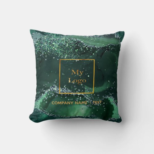 Emerald green gold agate marble business logo throw pillow