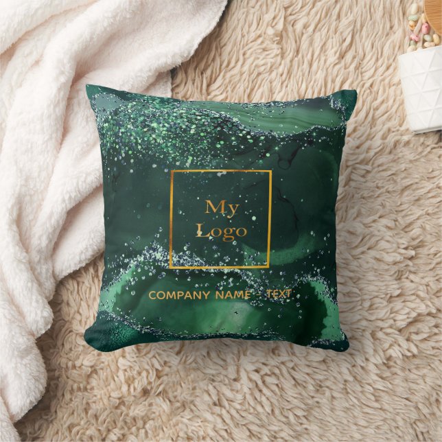 Emerald green gold agate marble business logo throw pillow (Blanket)