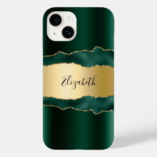 Emerald green gold agate marble name script Case-Mate iPhone 14 case