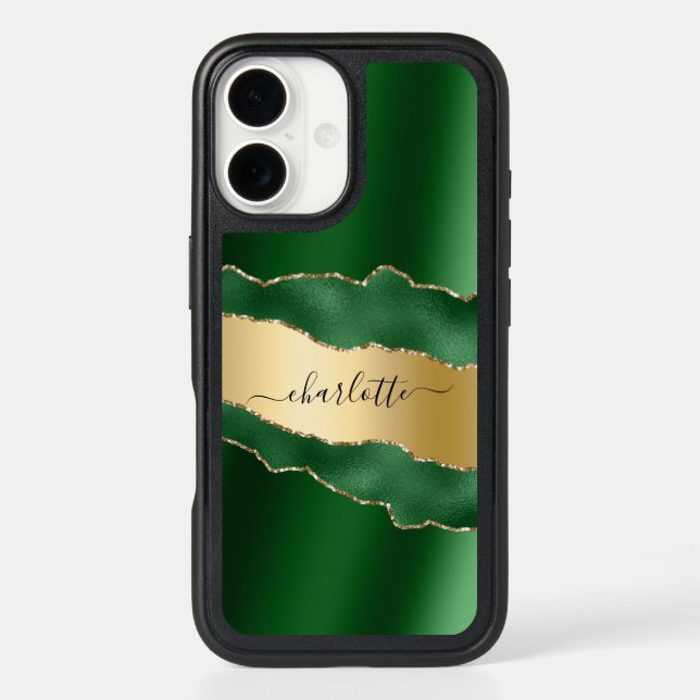 Emerald green gold agate marble name script otterbox iPhone case (Back)