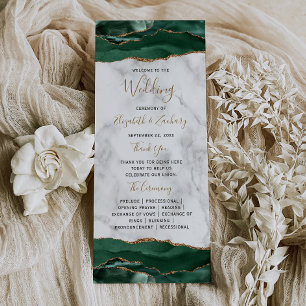 Emerald Green Gold Agate Marble Wedding Program