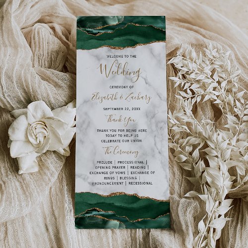 Emerald Green Gold Agate Marble Wedding Program