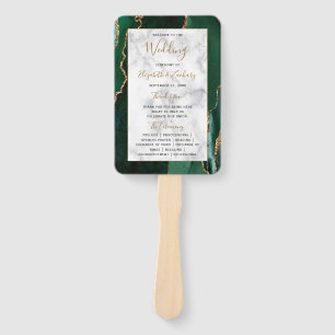 Emerald Green Gold Agate Marble Wedding Program Hand Fan