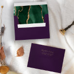 Emerald Green Gold Agate Purple Wedding Envelope<br><div class="desc">The inside of this elegant modern wedding invitation envelope features an emerald green watercolor agate design trimmed with faux gold glitter. Customize the back flap with the names of the bride and groom in gold colored handwriting script and return address in copperplate font on a purple background.</div>