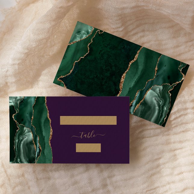 Emerald Green Gold Agate Purple Wedding Escort Place Card (Creator Uploaded)