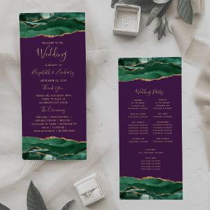 Emerald Green Gold Agate Purple Wedding Program