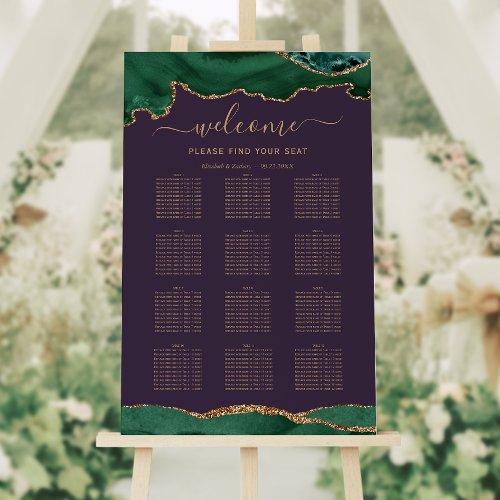 Emerald Green Gold Agate Purple Wedding Seating Foam Board