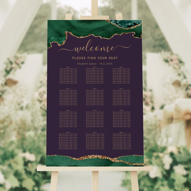 Emerald Green Gold Agate Purple Wedding Seating Foam Board (Creator Uploaded)