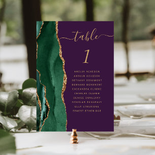 Emerald Green Gold Agate Purple Wedding Table Number