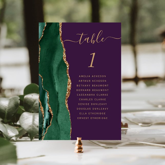 Emerald Green Gold Agate Purple Wedding Table Number (Creator Uploaded)