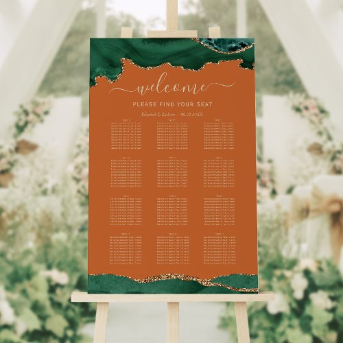 Emerald Green Gold Agate Rust Wedding Seating Foam Board