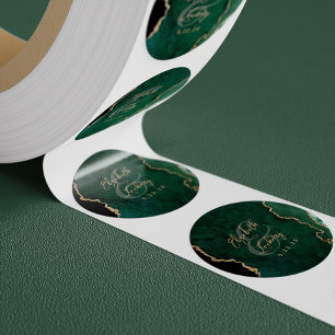 Emerald Green Gold Agate Script Wedding Classic Round Sticker