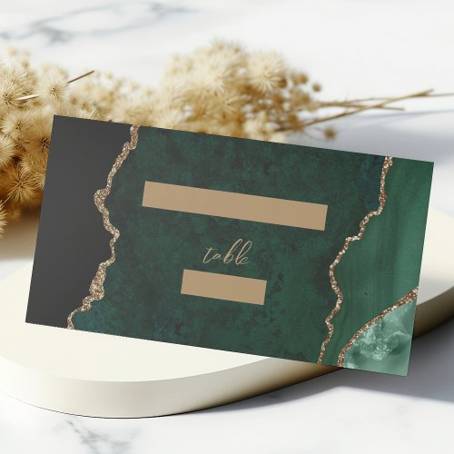 Emerald Green Gold Agate Script Wedding Table Place Card