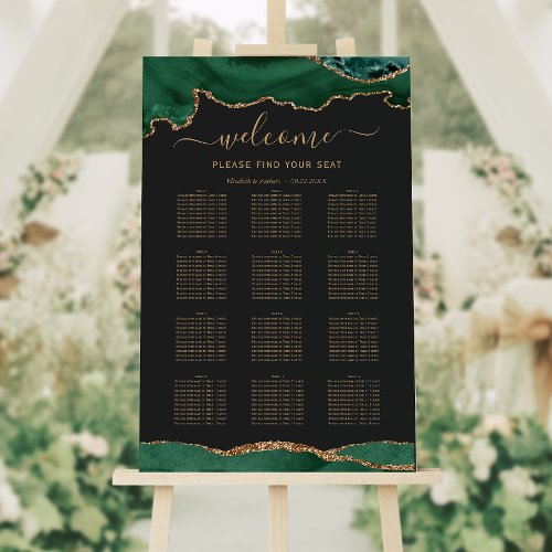 Emerald Green Gold Agate Slate Wedding Seating Foam Board