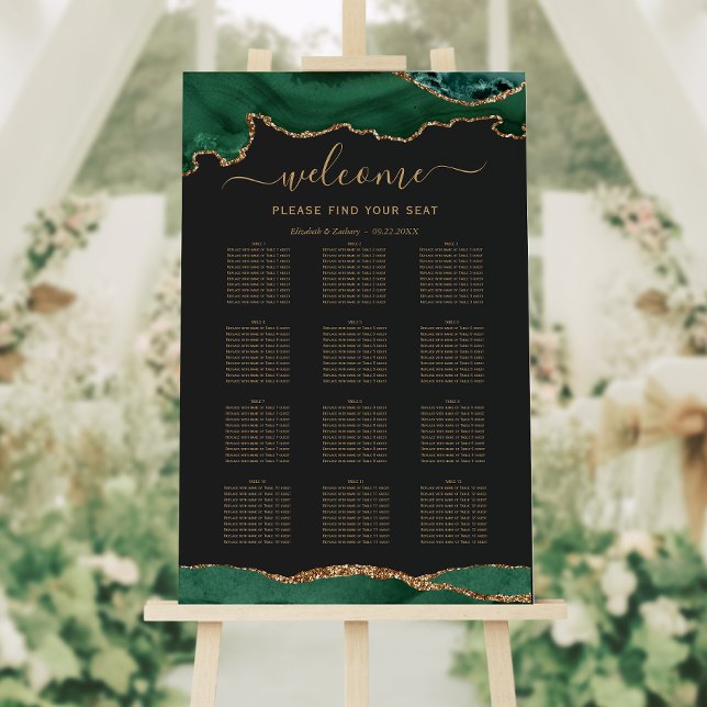 Emerald Green Gold Agate Slate Wedding Seating Foam Board (Creator Uploaded)