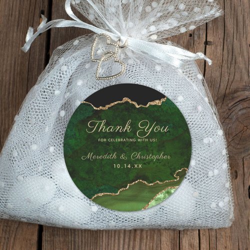 Emerald Green Gold Agate Thank You Classic Round Sticker