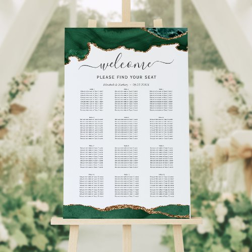 Emerald Green Gold Agate Vertical Wedding Seating Foam Board