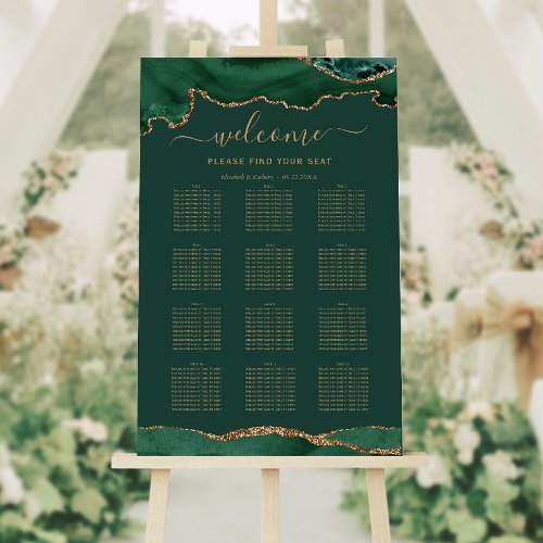 Emerald Green Gold Agate Vertical Wedding Seating Foam Board