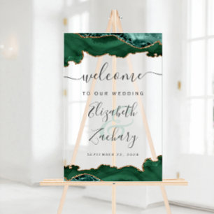 Emerald Green Gold Agate Vertical Wedding Welcome Acrylic Sign