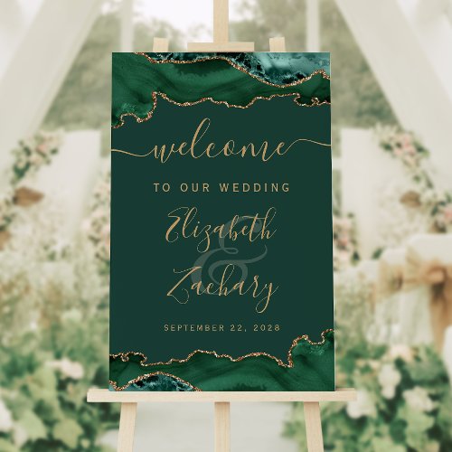 Emerald Green Gold Agate Vertical Wedding Welcome Foam Board