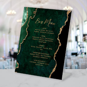 Emerald Green Gold Agate Wedding Bar Menu Pedestal Sign
