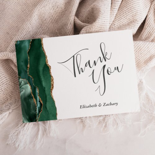 Emerald Green Gold Agate Wedding Flat Thank You Card