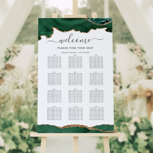 Emerald Green Gold Agate Wedding Seating Foam Board