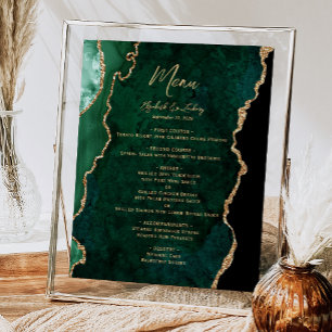Emerald Green Gold Agate Wedding Table Menu Poster