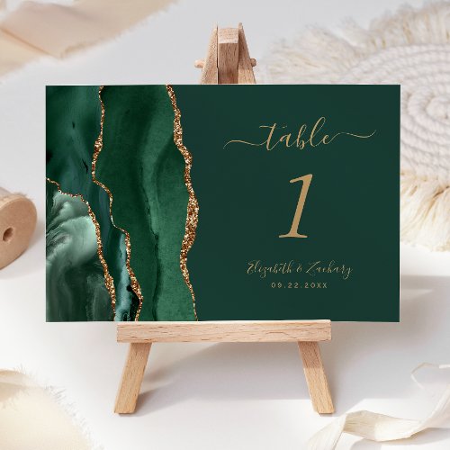 Emerald Green Gold Agate Wedding Table Number