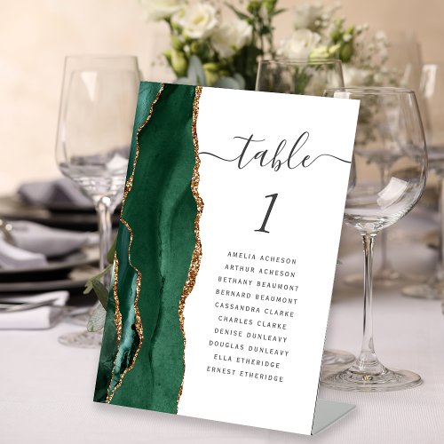 Emerald Green Gold Agate Wedding Table Number Pedestal Sign