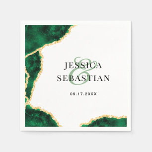 Emerald Green Gold Agate White Elegant Wedding Napkins