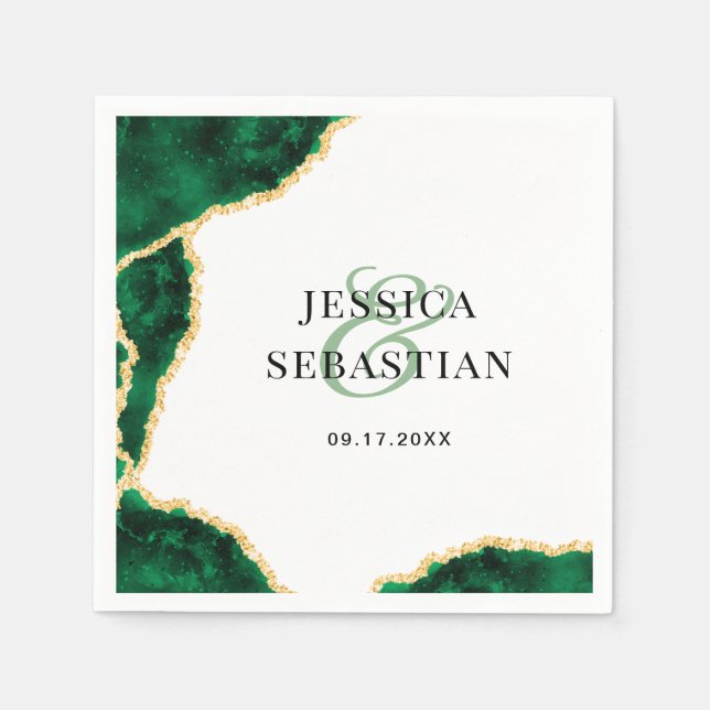 Emerald Green Gold Agate White Elegant Wedding Napkins (Front)