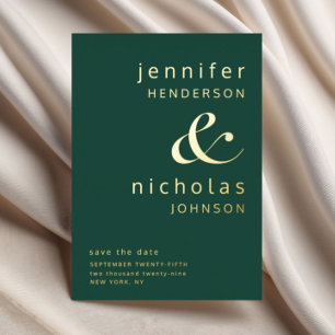 Emerald Green Gold Ampersand Wedding Save The Date Foil Invitation