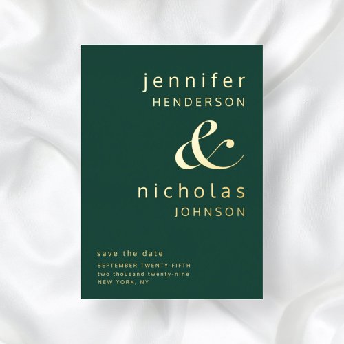 Emerald Green Gold Ampersand Wedding Save The Date Foil Invitation